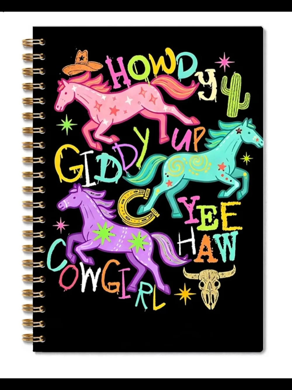 Neon Cowgirl Horses Spiral Notebook